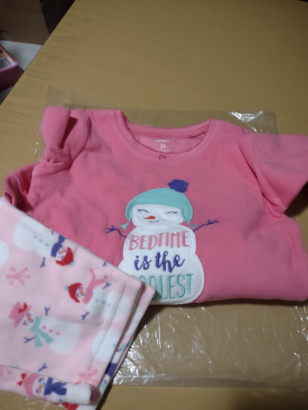 Carter's Pink 'Bedtime Is The Coolest' Snowman Kids Pajama Set W439G